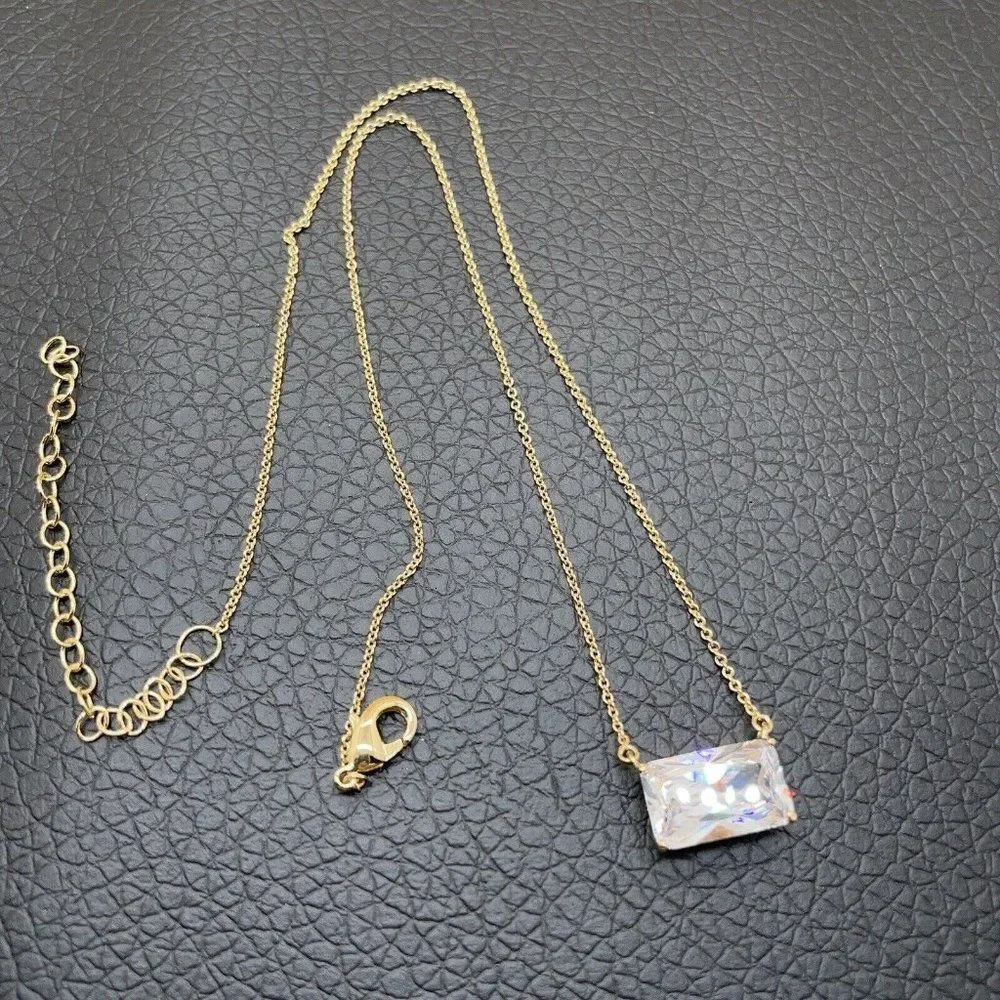 Clear Diamonite East/West Drop Necklace Gold Tone Real Collections Adrienne 17" - Picture 4 of 8